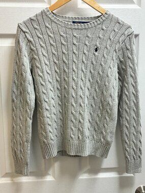 Polo Ralph Lauren Gray Cable Knit Cotton Sweater Size Medium